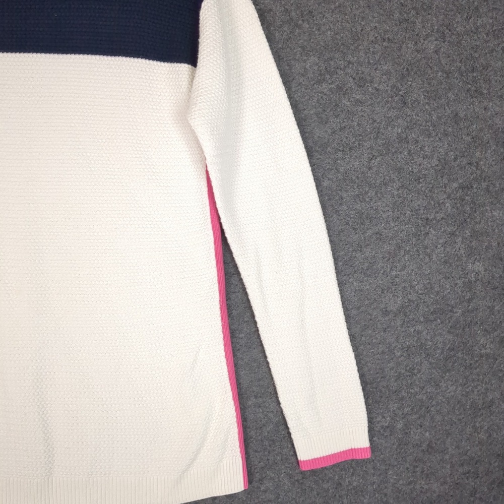 Talbots Women Colorblock Knit Sweater Navy Blue White Pink Crew Neck Long Sleeve - Picture 4 of 11